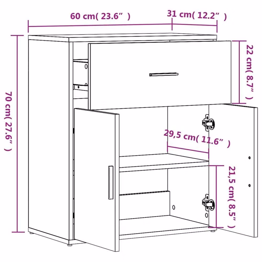 Berkfield Home Smoked Oak Sideboard in Brown, W/D/H: 60 x 31 x 70 cm – 7