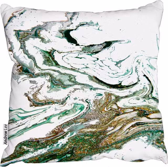 Andrew Lee Green and Gold Marble Graphic Square Cushion, W/D/H: 60 x 60 x 1 cm