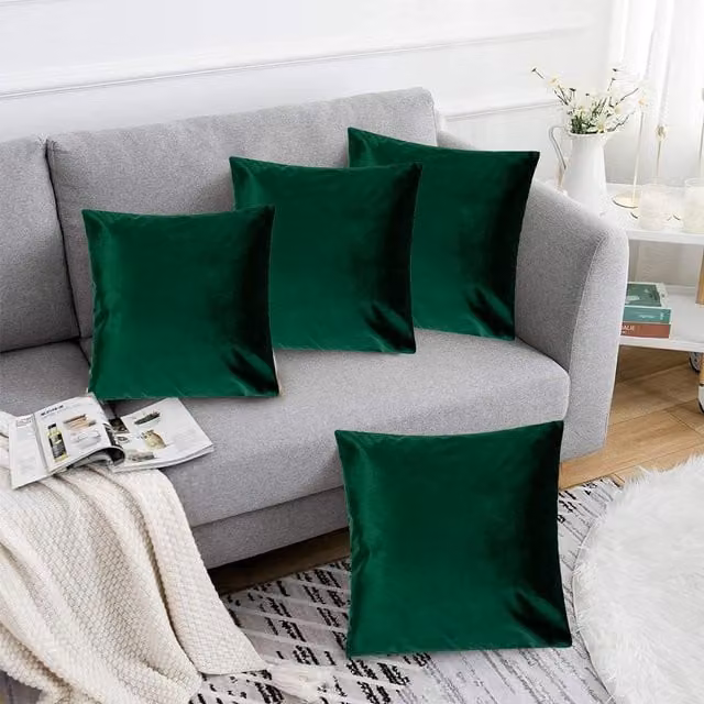 Luxor Living Set of 4 Green Velvet Square Cushions, W/D/H: 45 x 45 x 45 cm