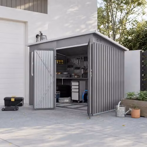 Outsunny Galvanised Steel Pent Garden Storage Shed in Light Grey with Window, Lockable Double Doors, Air Vents and Foundation Kit, W/D/H: 260 x 190 x 177 cm – 7