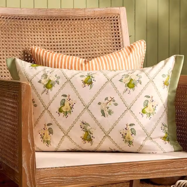Voyage Maison Pear Trellis Printed Outdoor Cushion, Green and Multicolour, W/D/H: 60 x 40 x 40 cm