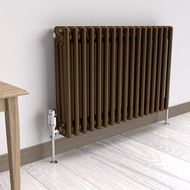 Lux Heat Horizontal 3 Column Steel Radiator in Gold/Bronze, H: 50.0 cm x W: 78.5 cm x D: 8.38 cm