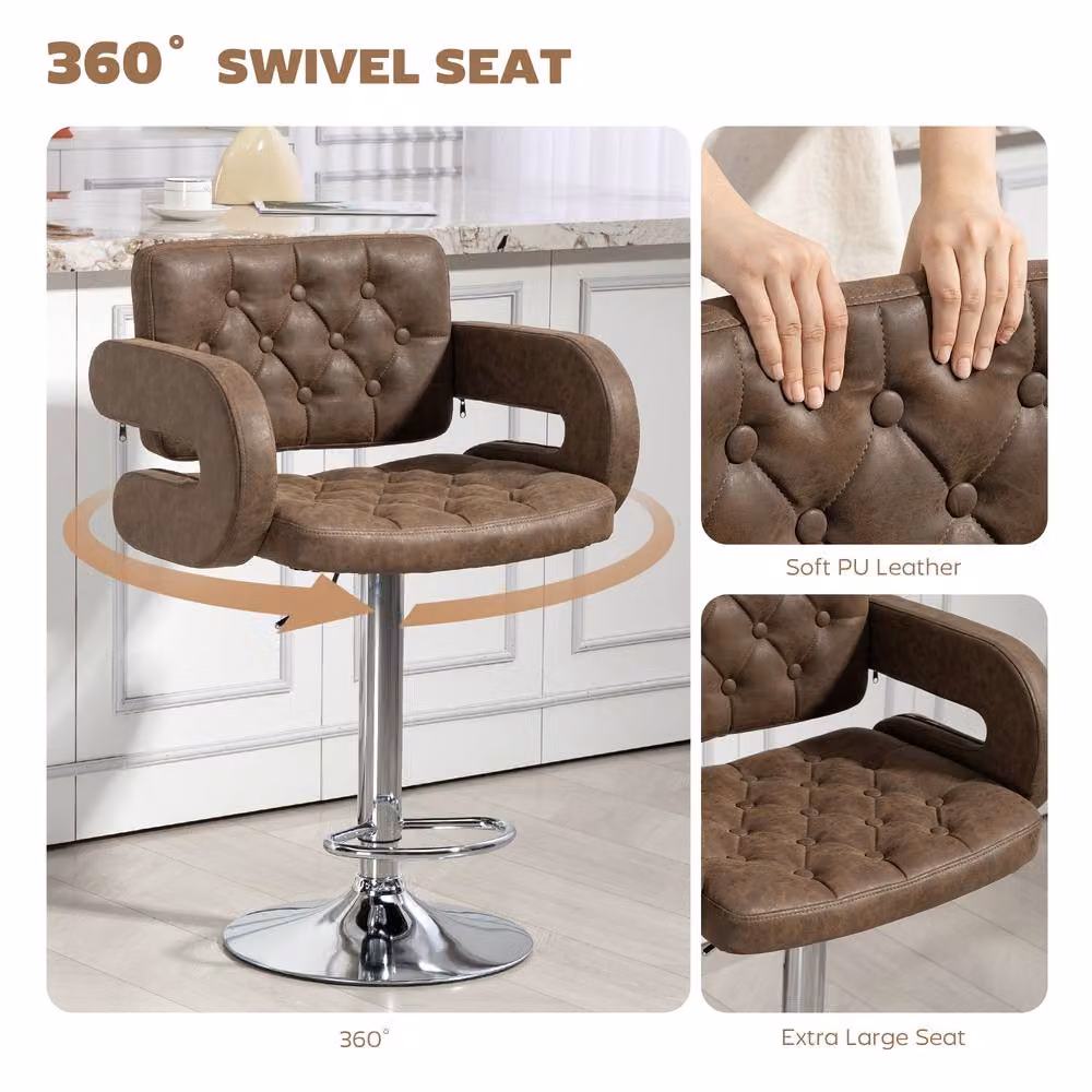 STILVORA Swivel Bar Stool with Metal Frame and Synthetic Leather in Brown – 5