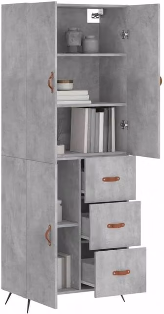 Berkfield Home Highboard in Concrete Grey, W/D/H: 69.5 x 34 x 180 cm