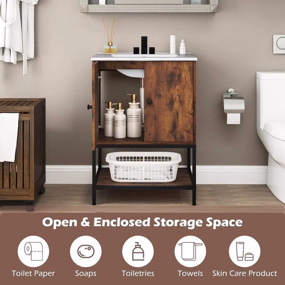 Kelvenix Modern Under Sink Bathroom Storage Cabinet with Ceramic Sink in Brown – 3