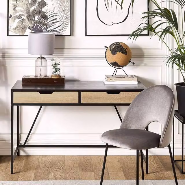 Wyld and Coco Black Writing Desk with Metal Base W: 120 cm, D: 60 cm, H: 75 cm – 1