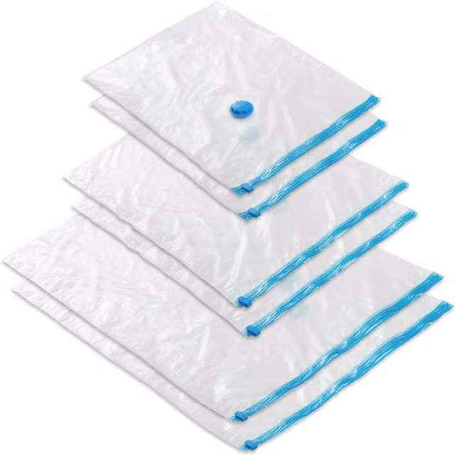 tectake Vacuum Storage Bags, 6 Pack, Various Sizes, Transparent and White