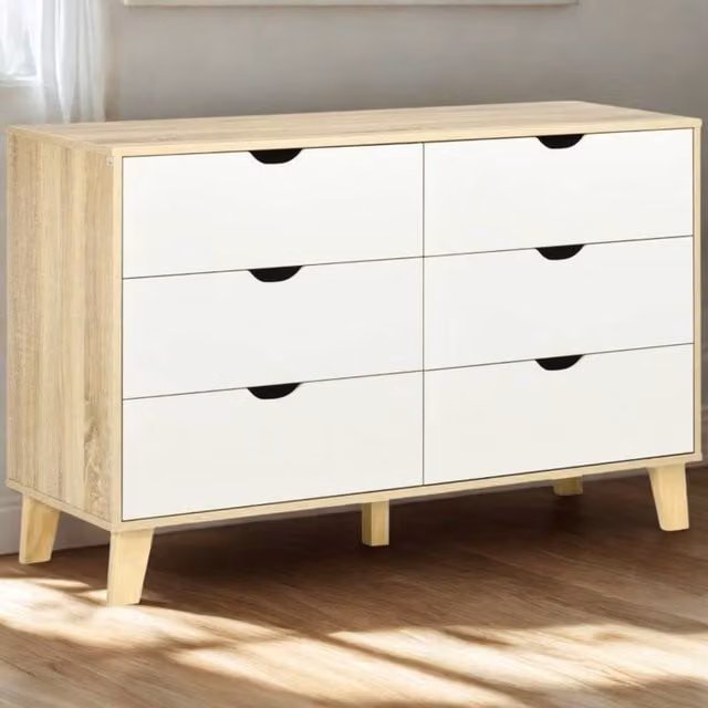 Pirlo Plush 6 Drawer Bedroom Storage Chest in Brown and White, W/D/H: 120 x 40 x 76 cm – 1