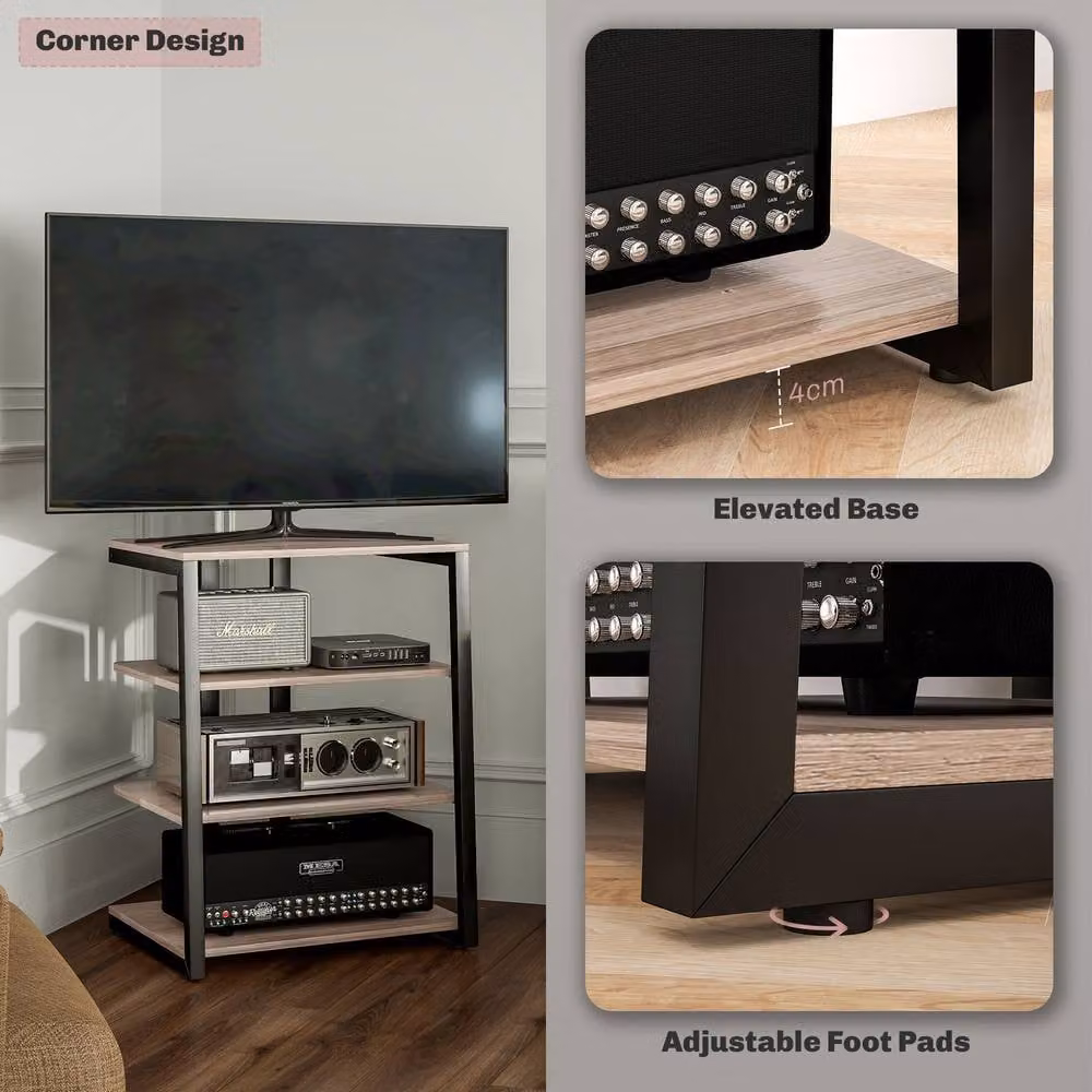 STILVORA Modern HiFi Rack with 4 Adjustable Media Compartments in Brown and Beige – 9