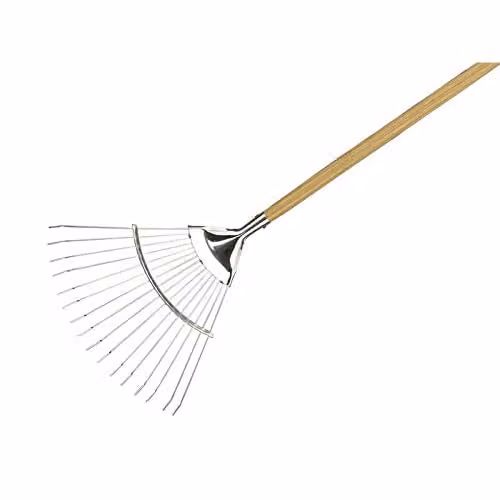 Kent & Stowe Stainless Steel Long Handled Lawn and Leaf Rake in Beige and Silver