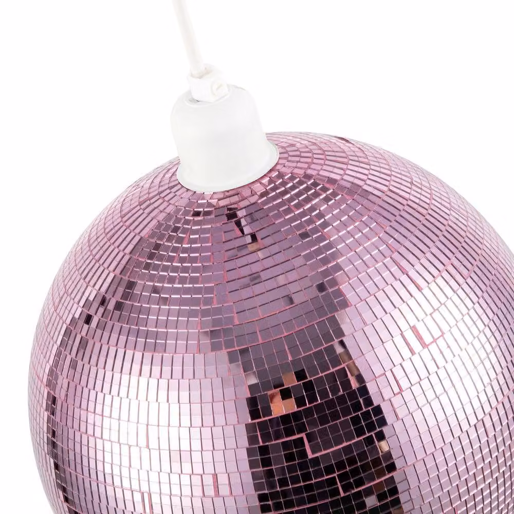 Happy Homewares Pink Shiny Disco Mosaic Ball Pendant Shade in Retro Mirrored Tiled Style – 2