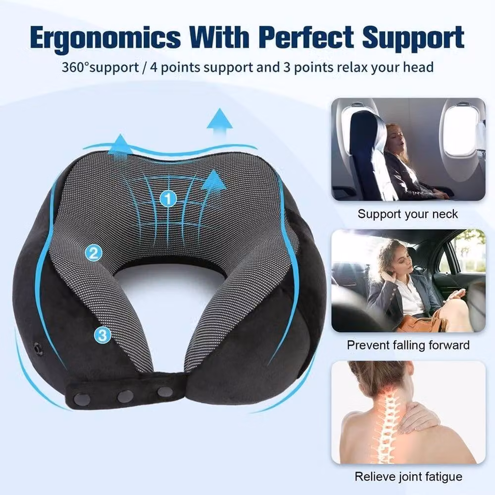 NESTLUNE Grey U-Shaped Memory Foam Travel Neck Pillow – 3
