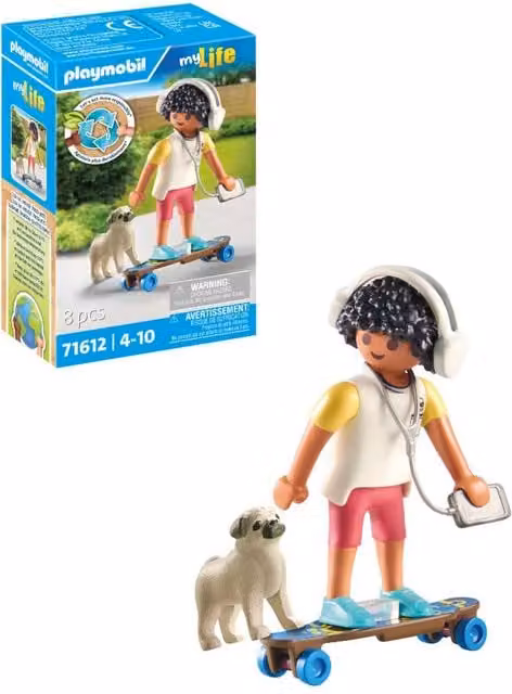 Playmobil Skateboarder with Dog in Blue and Multicolour