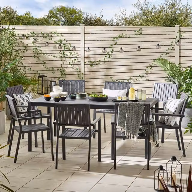 Furniturebox Dubai 8 Seater Outdoor Dining Set in Grey Metal and Polywood