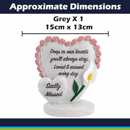 VFM e-Store Memorial Condolence Heart Ornament in Grey and White, W/D/H: 15 x 15 x 13 cm – 2