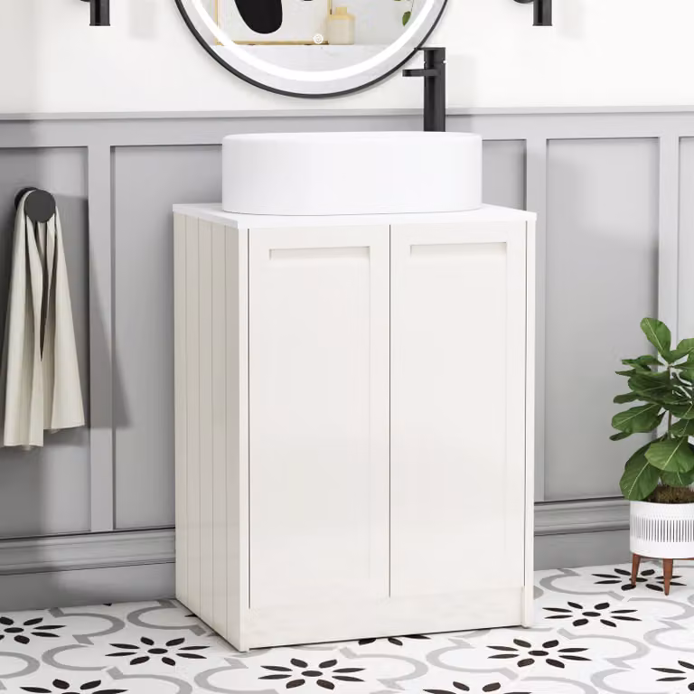 Royal Bathrooms Elmore 600mm Classic White Floor Standing 2 Door Vanity Unit with Peak Basin