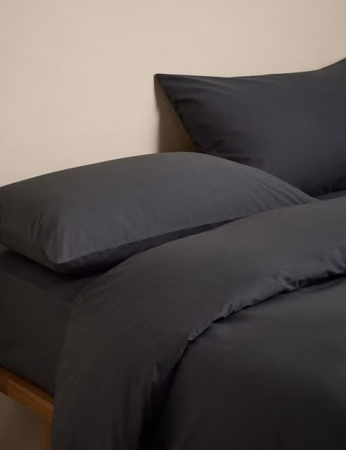 M&S Cotton Rich Percale Duvet Cover Set, Charcoal Grey, 180 x 200 cm
