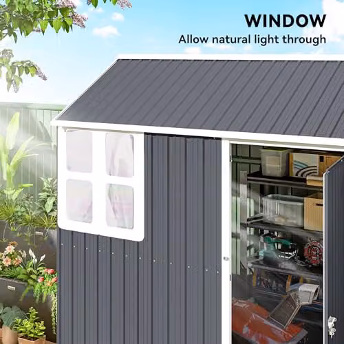Outsunny Metal Garden Shed with Single Door and Window, Dark Grey – 4