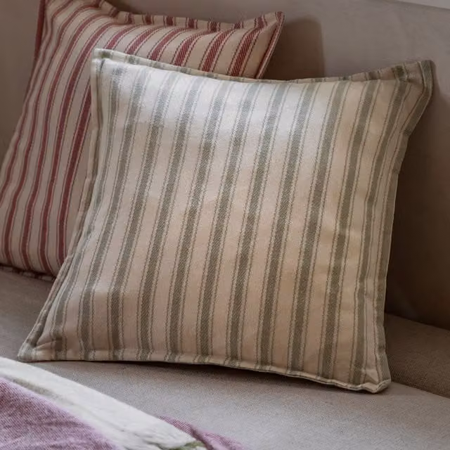Terrys Alston Woven Striped Cotton Filled Cushion, Green and White, W/D/H: 45 x 45 x 45 cm