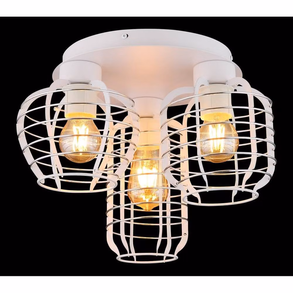 Netlighting Nesa Semi Flush Ceiling Light in Matt White with 3x E27 Sockets – 3
