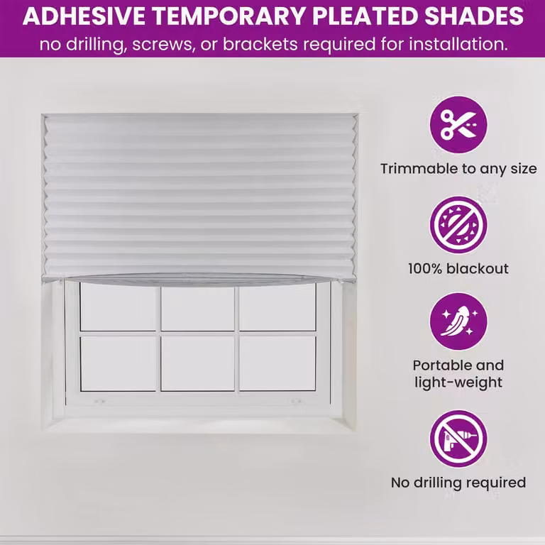 FURNISHED Stick On Blackout Pleated Blinds in Black, Width: 85 cm, Height: 210 cm