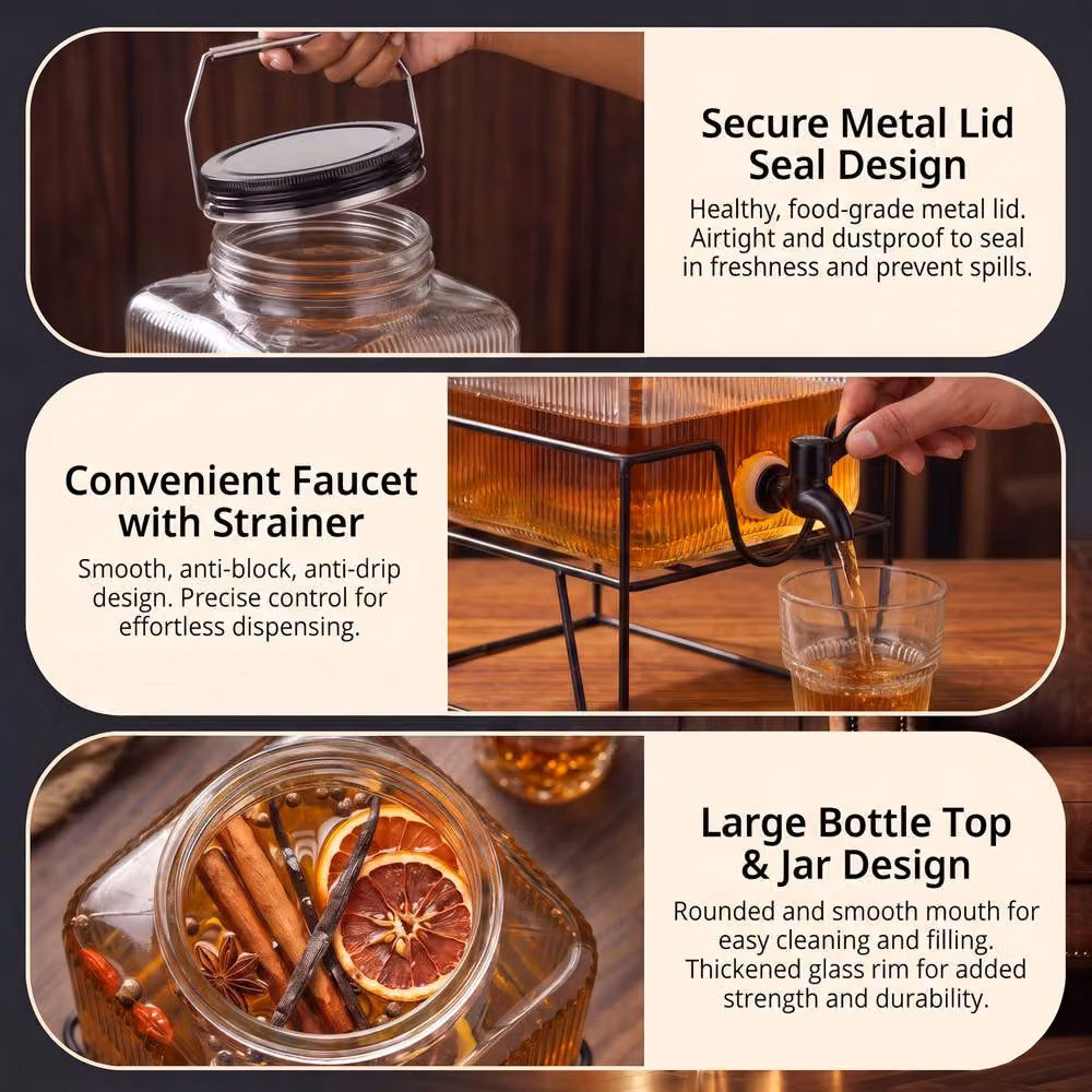 Crystals 7L Glass Drinks Dispenser with Metal Stand and Tap in Clear – 4