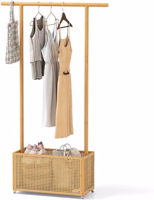 KORVIXA Bamboo Clothes Rack and Coat Hanger Stand in Brown, H 172 x W 102 x D 33 cm – 1