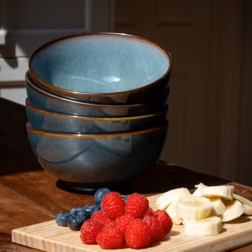 Upper Street Stavanger Blue Reactive Glaze Ceramic Cereal Bowls Set of 4, Diameter: 15 cm – 2