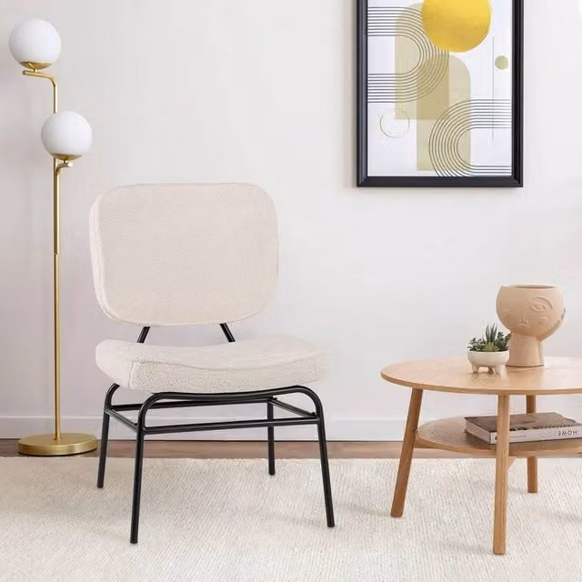FORGEVIO White Sherpa Upholstered Accent Chair with Foam Padding and Metal Frame – 1