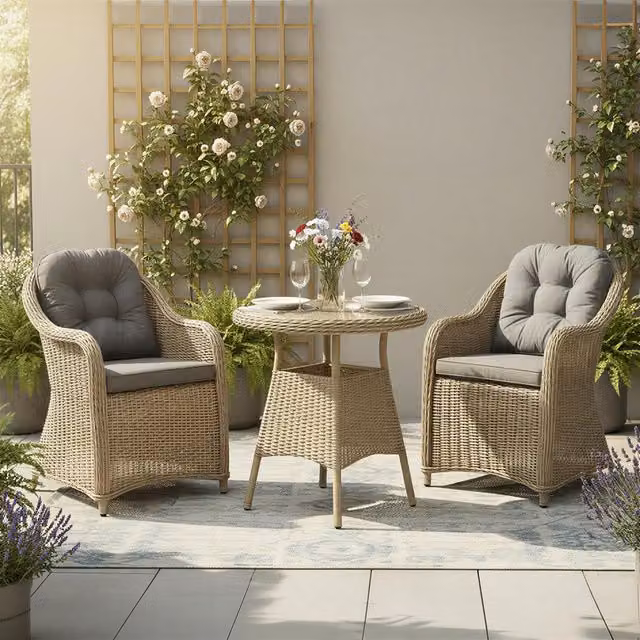 Oseasons Sicilia 2 Seat Rattan Bistro Set in Sandy Oak