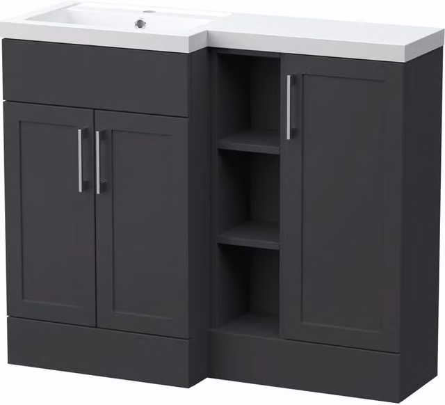 Balterley Pirehill Traditional Floor Standing Vanity Basin Combination Unit in Grey with Soft Close Doors and Open Shelves, W: 100 cm, H: 85.5 cm, D: 60.75 cm – 1