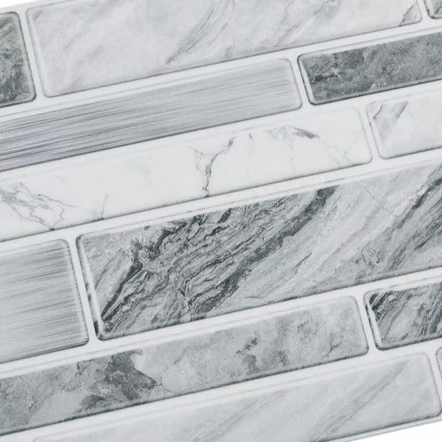 Livingandhome 20 Piece Self-Adhesive Marble Effect Wall Tile Stickers in Grey and White Gloss Plastic