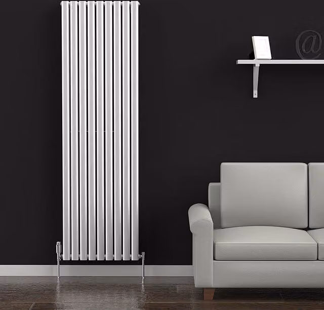 Lux Heat Oval Coloured Vertical Steel Radiator in Metallic Silver, H 180 cm x W 54 cm