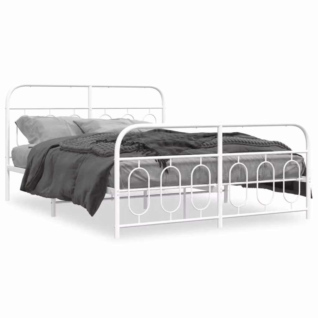 Berkfield Home Metal Bed Frame with Footboard, White, W/D/H: 150 x 200 cm – 2