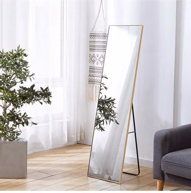 H&O Direct Gold Rectangular Full Length Dressing Mirror, W: 37 cm, H: 147 cm