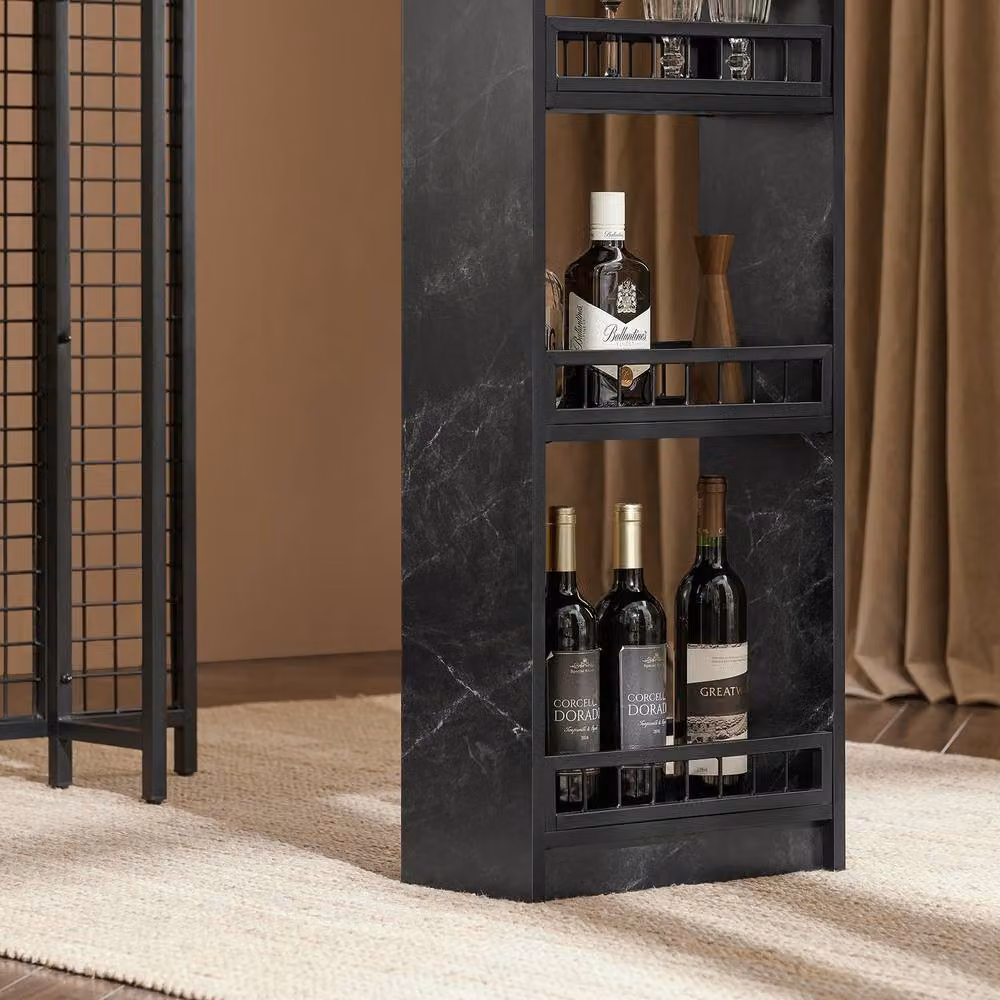 SoBuy Modern Black Marble Effect High Bar Table with Wine Storage – 4
