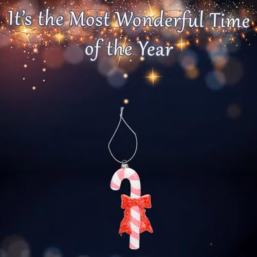 VFM e-Store Red Striped Glass Candy Cane Hanging Christmas Tree Ornament, H: 18 cm, W: 8 cm, D: 2 cm – 3