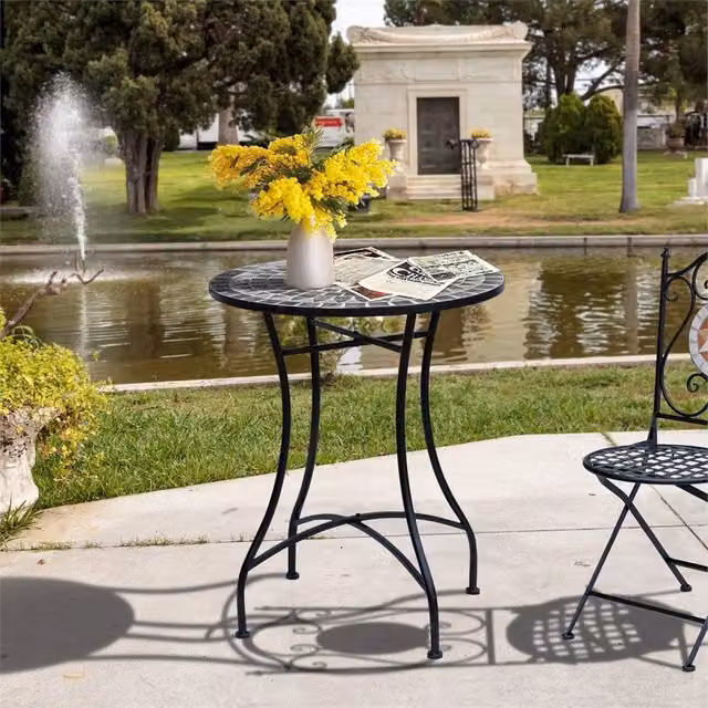 FORGEVIO Multicolour Round Mosaic Metal Side Table and Plant Stand, Diameter: 60 cm, H x W x D: 60 x 60 x 60 cm – 1