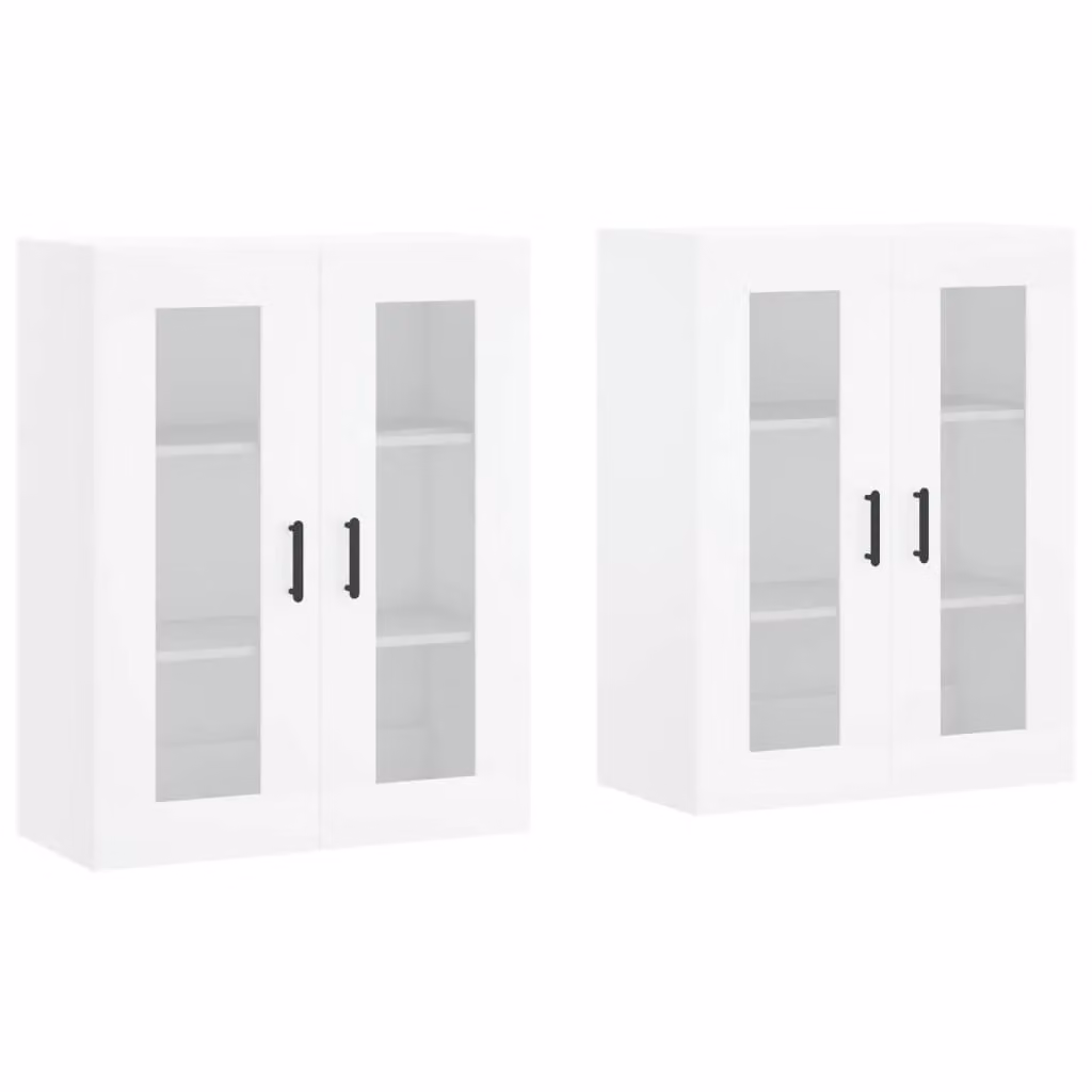 Berkfield Home Set of 2 Wall Mounted Cabinets in White Matt MDF with Glass Doors