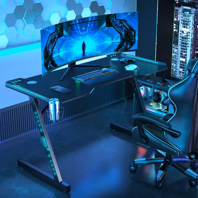 Neo RGB Gaming PC Desk with Cable Management in Black