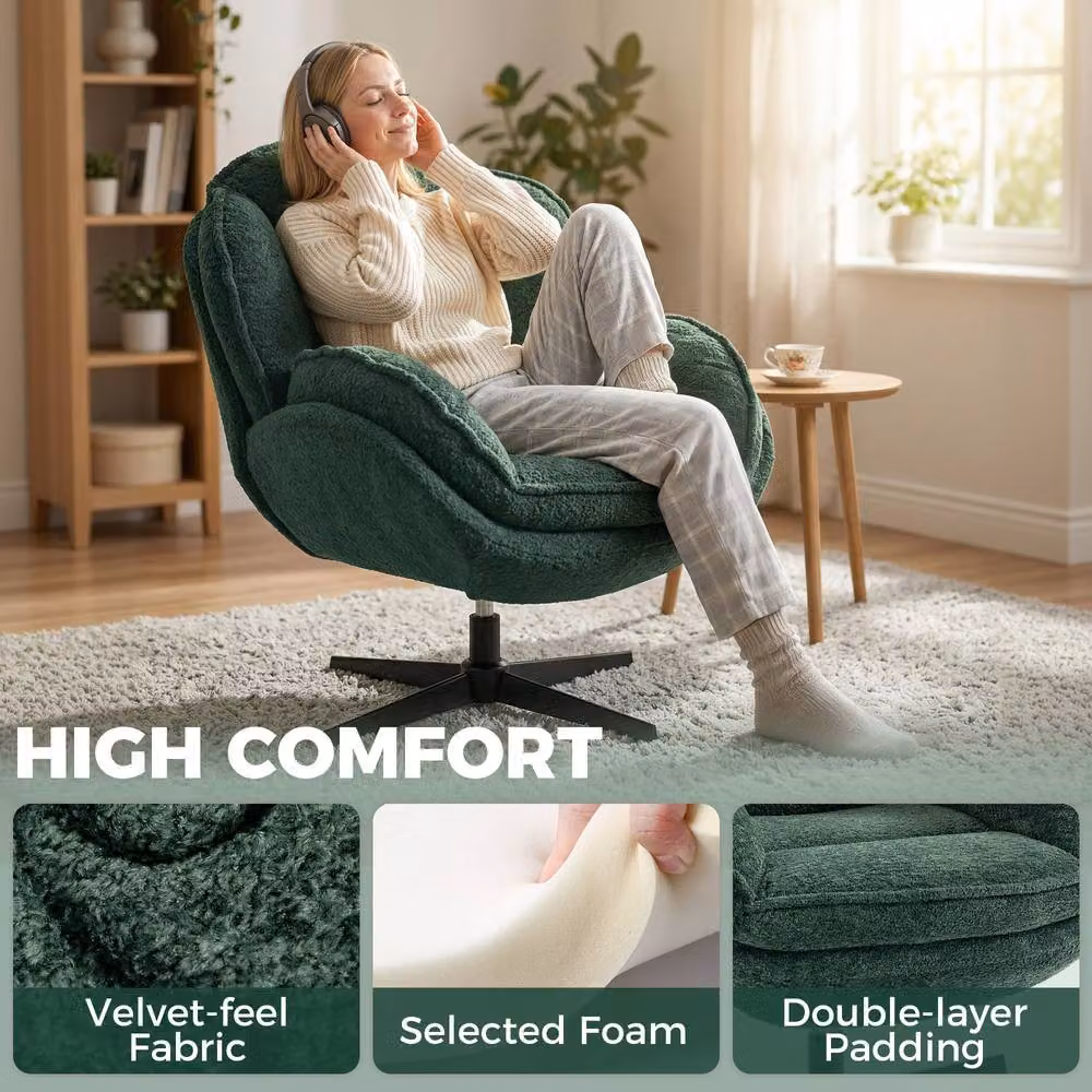 STILVORA Modern Green Velvet Wingback Armchair with 360 Degree Swivel and Black Metal Frame – 5