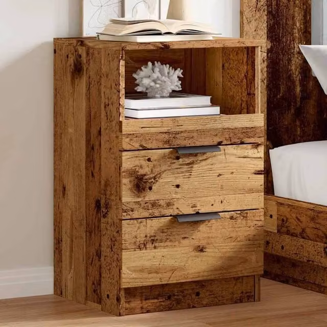 Berkfield Home Elegant Bedside Cabinets, 2 Piece Set in Brown Old Wood, W/D/H: 40 x 36 x 65 cm