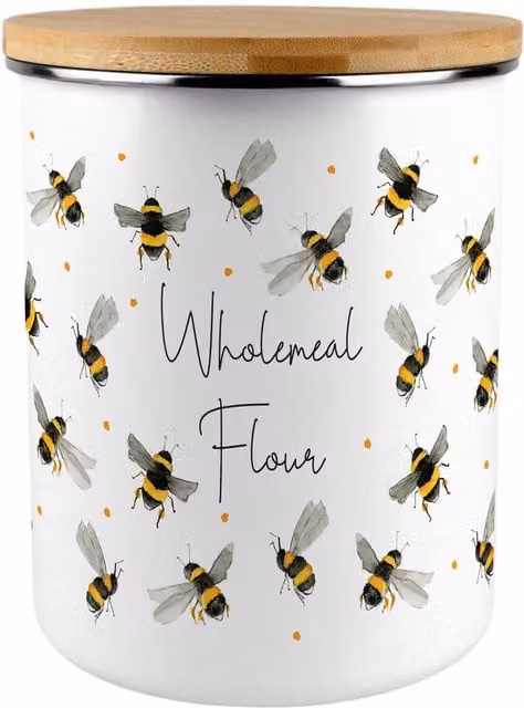 Purely Home Floral Enamel Wholemeal Flour Canister in White