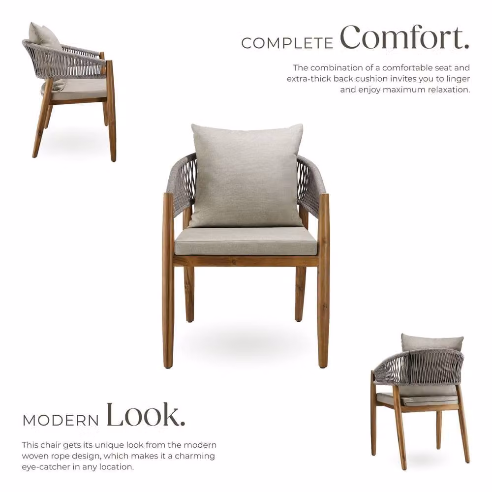 tectake Manacor Garden Chair Set for 4 Adults in Beige with Acacia Wood and Fabric Cushions – 3