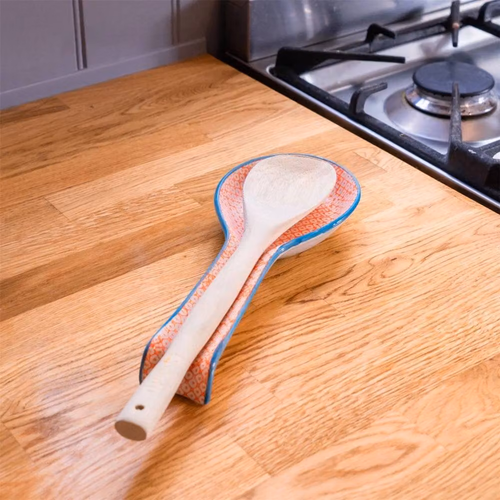 Havendro Hand-Printed Orange Porcelain Kitchen Spoon Rest, 26.5 cm