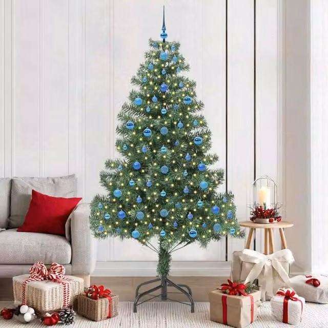 Berkfield Home Green PVC Christmas Tree with 300 LEDs and Stand, Height: 210 cm