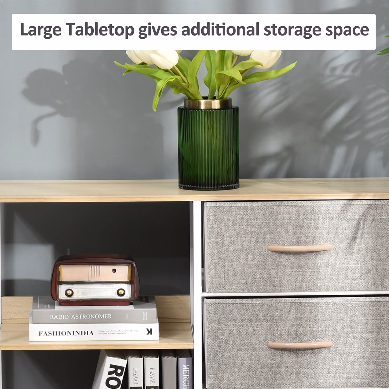 HOMCOM 3 Drawer Chest Dresser Tower with 2 Shelves for Bedroom in Beige – 4