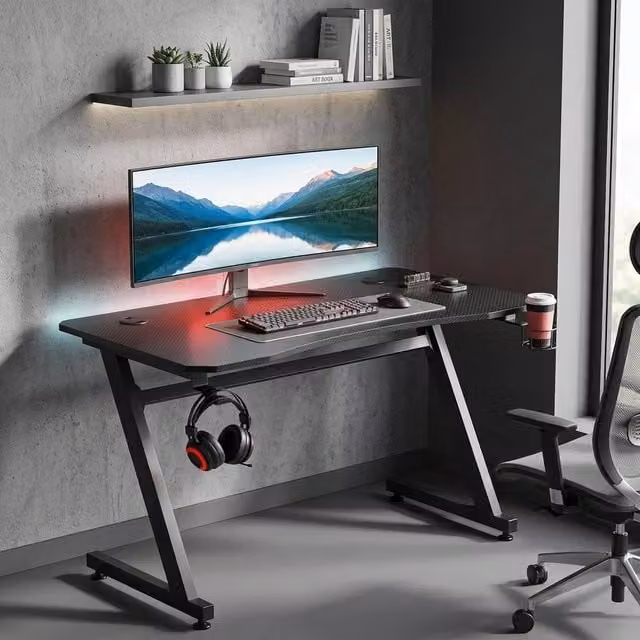STILVORA Black Gaming Desk with Cable Tray and Matt MDF Laminate Finish, W: 120 cm, D: 65 cm
