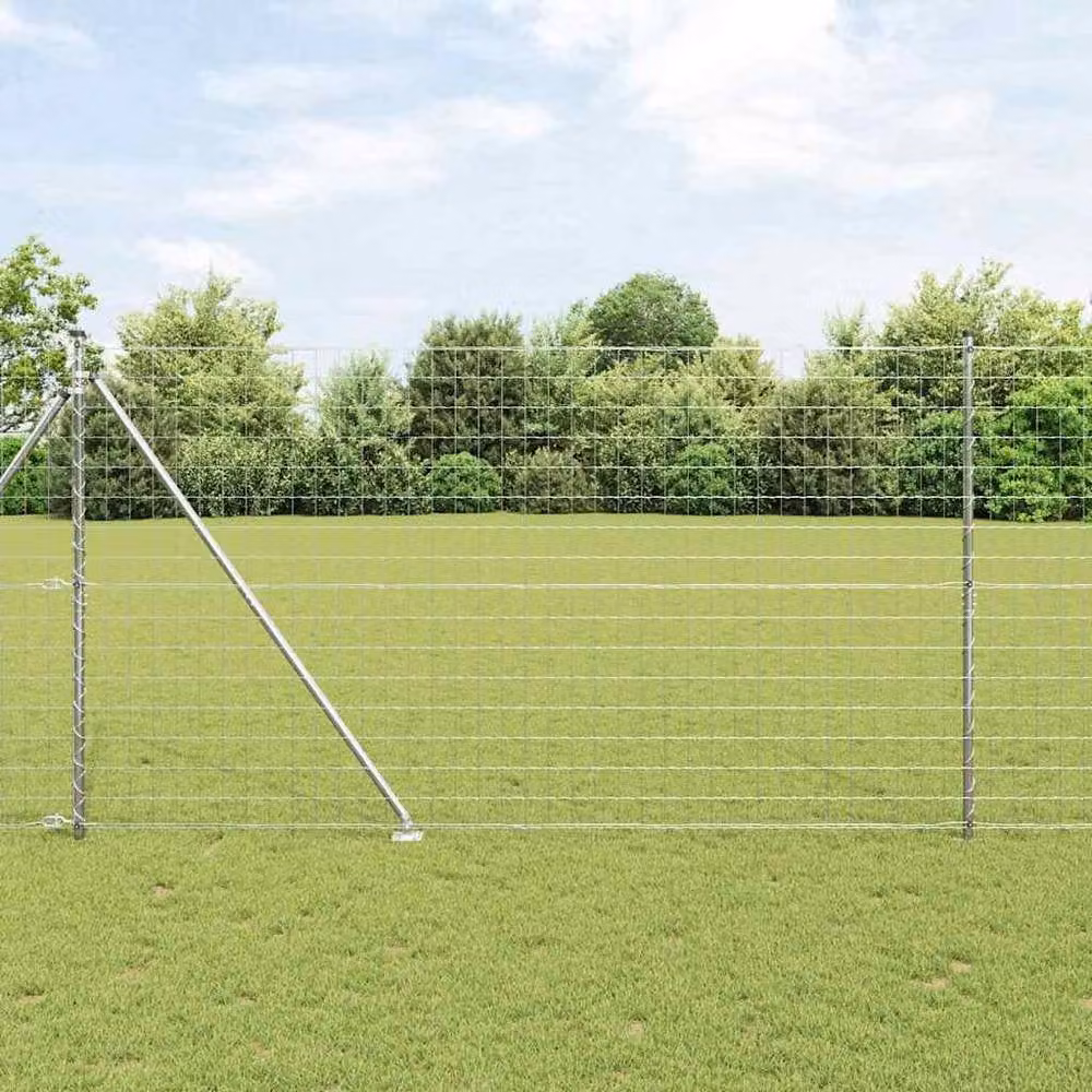 Berkfield Home Euro Fence with 7 Spike Posts, Galvanised Steel, Silver, W: 10 m, H: 1.5 m – 2