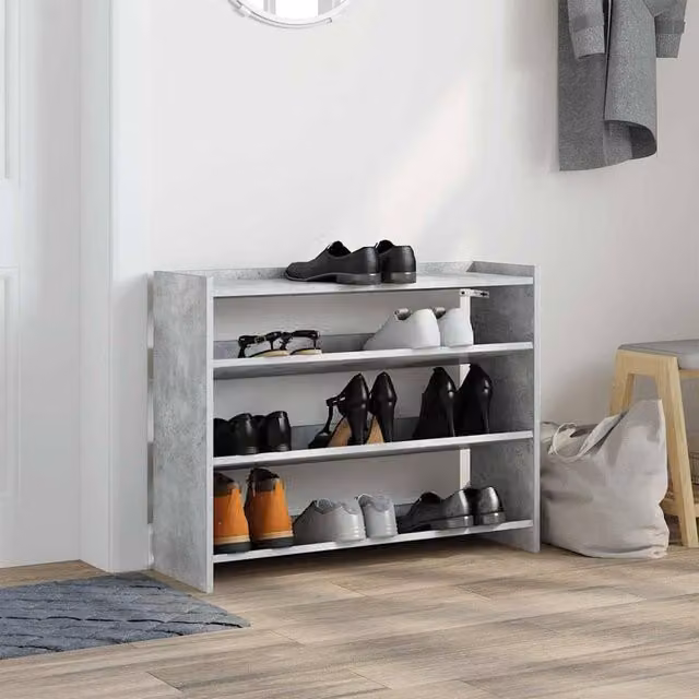 Berkfield Home Concrete Oak Shoe Rack in Grey, W/D/H: 80 x 25 x 62 cm